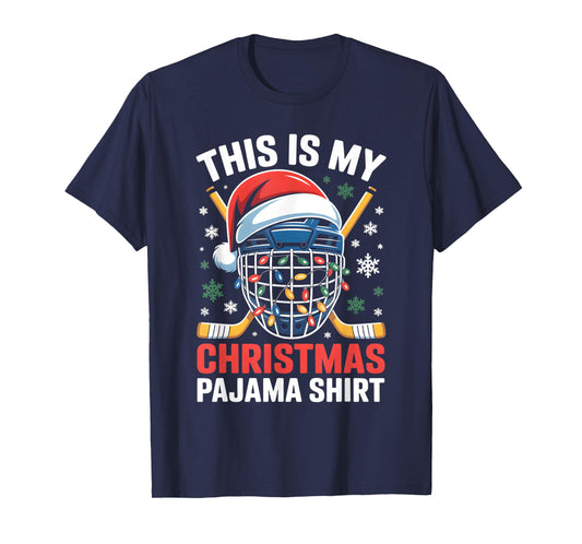 My Christmas Hockey Pajama Shirt Helmet Santa Xmas Men Boys T-Shirt