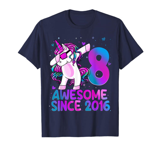 Dabbing Unicorn 8 Year Old 8th Birthday Girl Unicorn Party T-Shirt
