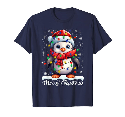 Merry Christmas Penguin Santa Hat Xmas Family Men Women T-Shirt