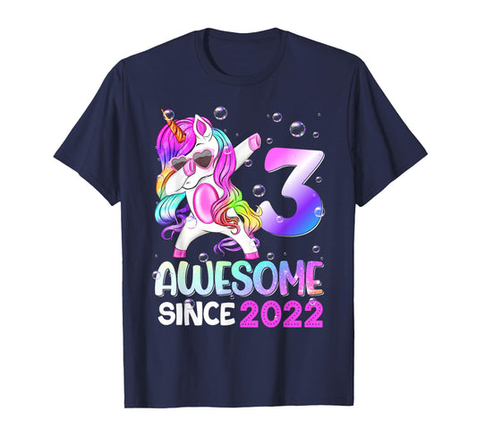Awesome Since 2022 Dabbing Unicorn 3th Birthday T-Shirt