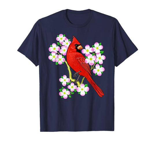Red Cardinal Bird Dogwood Flower North Carolina Virginia T-Shirt