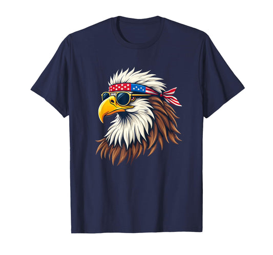 Patriotic Eagle Graphic - Retro American Flag Design T-Shirt