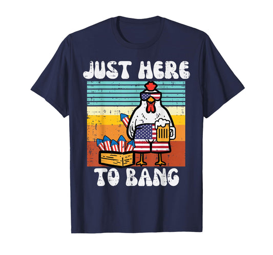 4th Of July Chicken Fireworks Here To Bang Retro America Men T-Shirt
