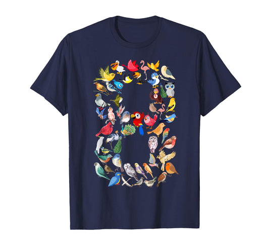 Kids 8th Birthday Birds Themed 8 Year Old Boys Bird Lover T-Shirt
