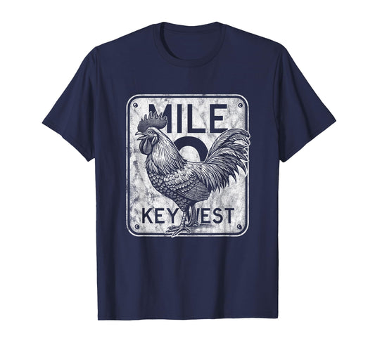 Key West Florida Chicken Retro Mile 0 Rooster Distressed T-Shirt