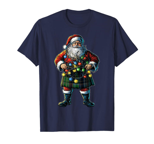 Santa Claus Scottish Kilt Scotland Christmas Hat Xmas T-Shirt