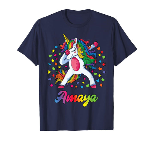 Amaya Dabbing Unicorn Rainbow Personalized Name Custom T-Shirt