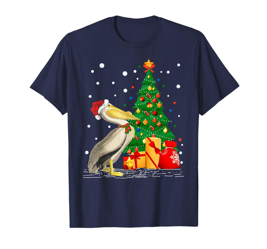 Funny Pelican Lover Gift Santa Hat Pelican Christmas T-Shirt