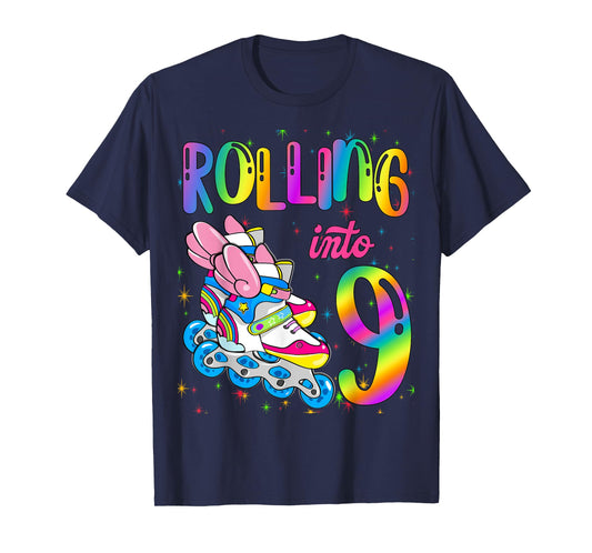 Rolling Into 9 years Let's Roll I'm Turning 9 Roller Skate T-Shirt