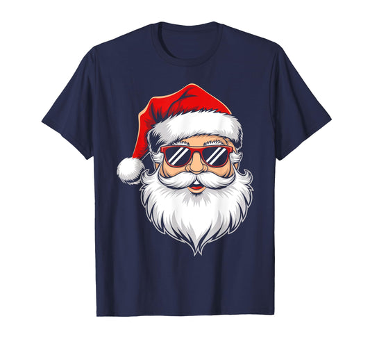 Mens Santa Shirt Boys Retro Sunglasses Christmas Santa Face T-Shirt