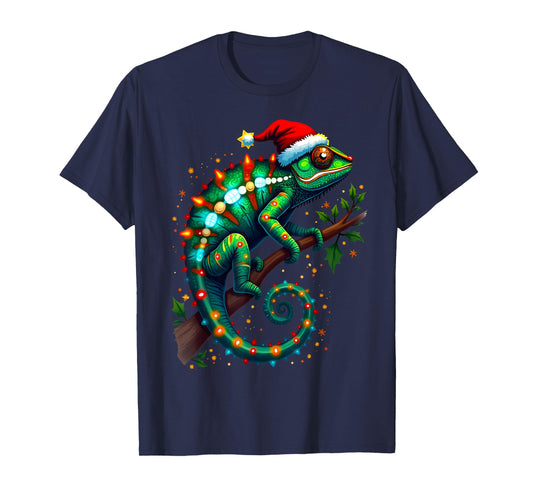 Chameleon Santa Hat Lights Christmas Cute Xmas Pajama T-Shirt