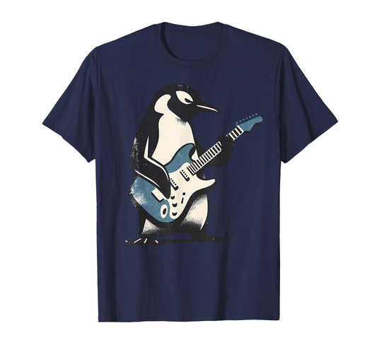 Cool Penguin Playing Guitar Music Lover Penguin Guitar Funny T-Shirt