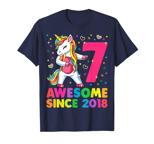 7 Years Old Unicorn Flossing 7th Birthday Girl Unicorn Party T-Shirt