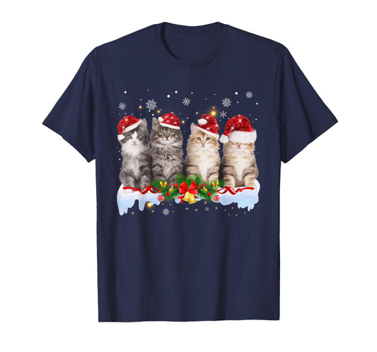 Cat Christmas Light Santa Hat Xmas Decorations Meowy Catmas T-Shirt