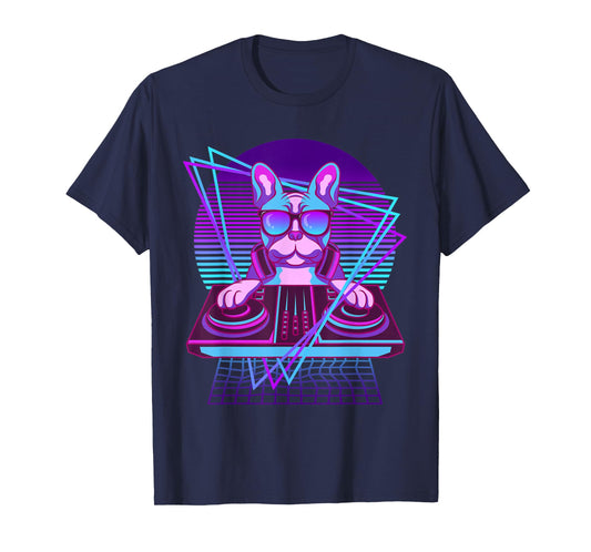 Vaporwave Bulldog DJ Turntable Sunglass French Bulldog Men Women T-Shirt