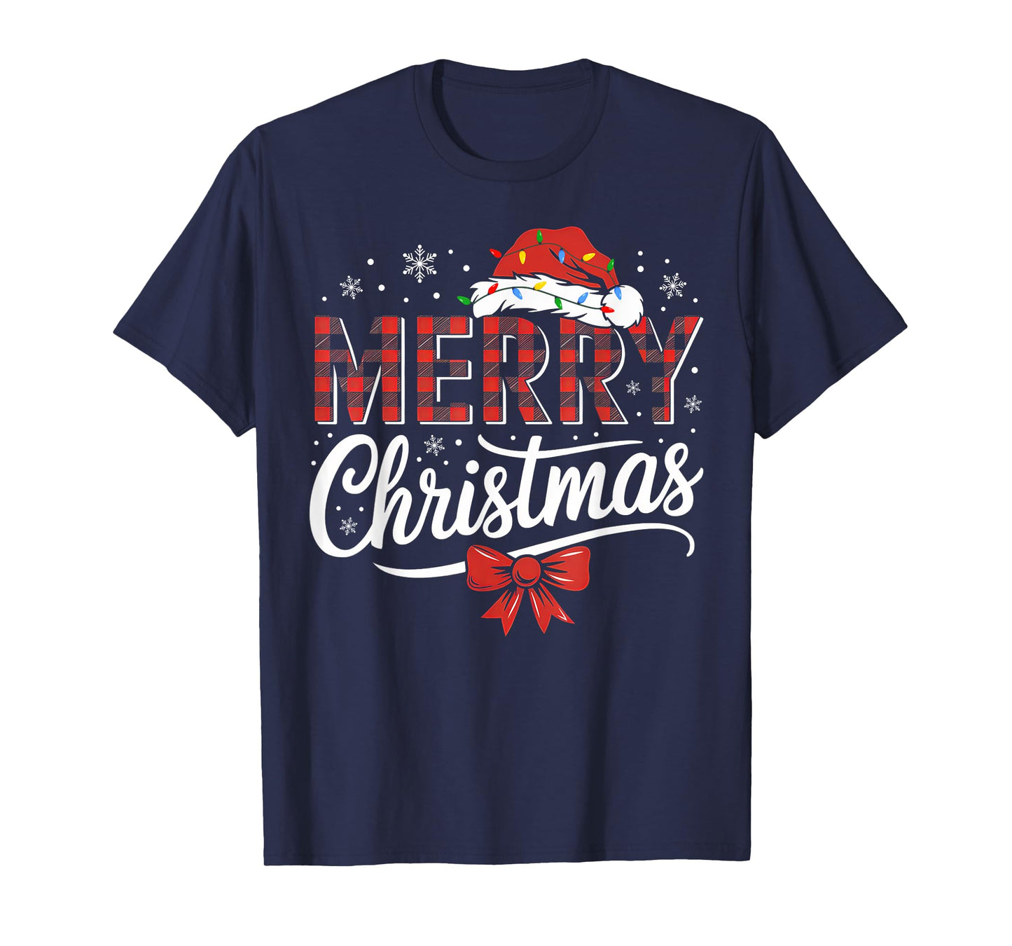 Merry Christmas Lights Funny Santa Hat Xmas Men Women Family T-Shirt