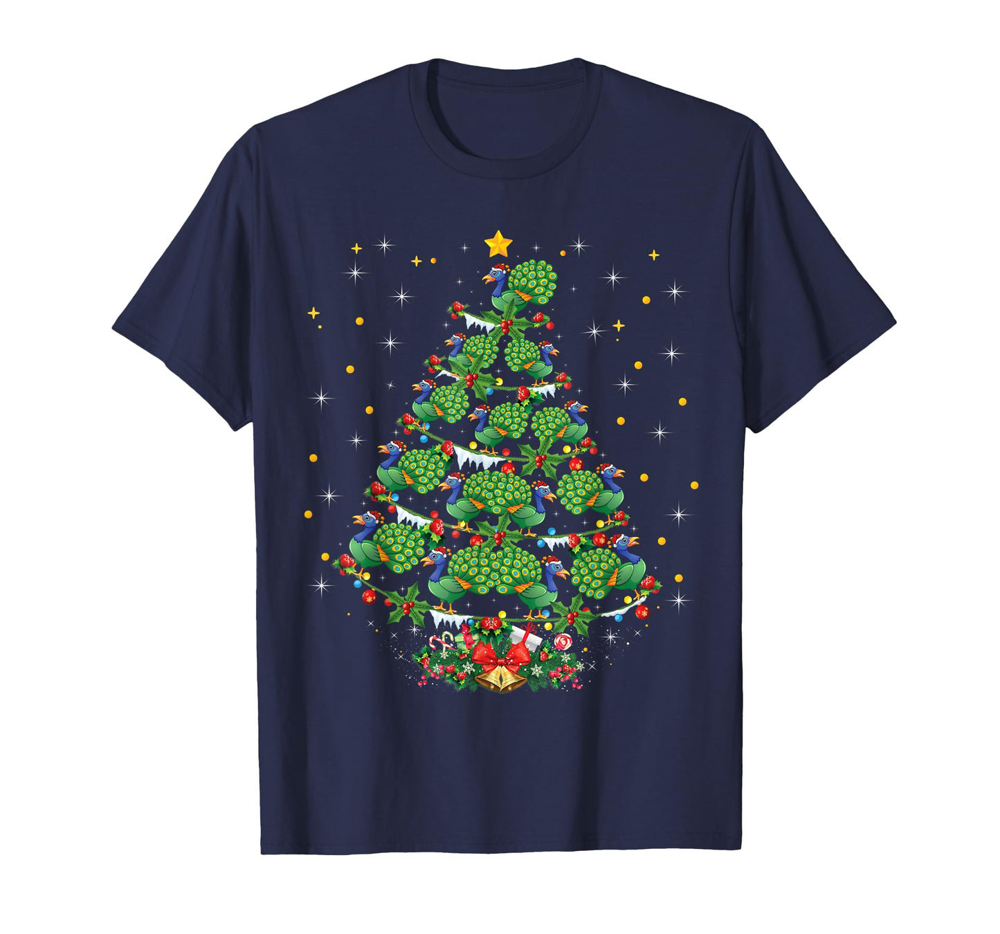 Funny Peacock Bird Lover Xmas Gift Peacock Christmas Tree T-Shirt