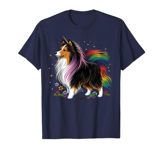 Sheltie Unicorn on Rainbow Unicorn Shetland Sheepdog Men Women Kids T-Shirt