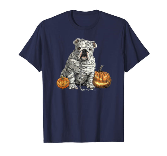 English Bulldog Dog Mummy Happy Halloween Men Women T-Shirt