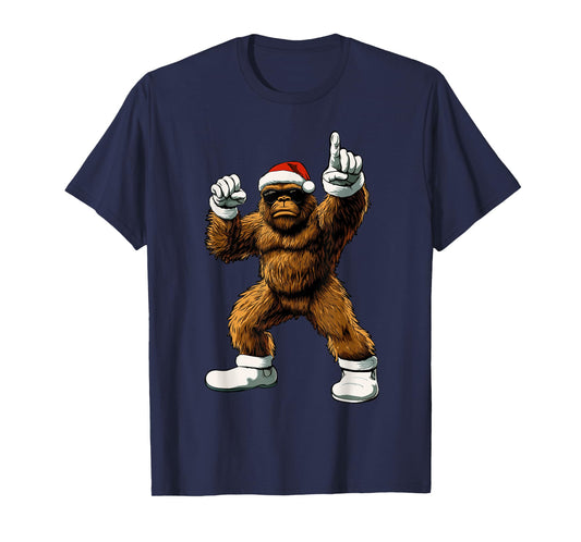 Christmas Funny Graphic Tee Bigfoot Santa Kids Boys Men Xmas T-Shirt