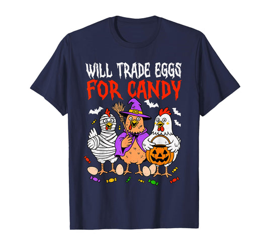Trade Eggs for Candy Spooky Chicken Halloween Farm Farmer T-Shirt