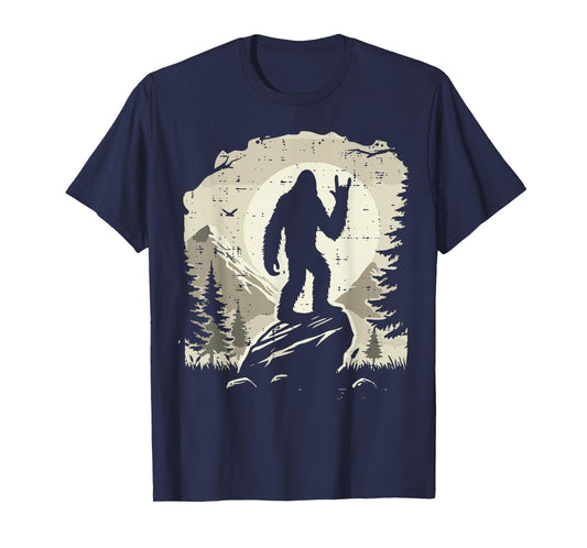 Sasquatch Rock Hand Moon Bigfoot Rocker Punk Men Boys Kids T-Shirt