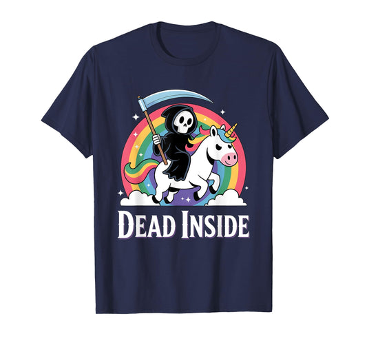 Cute Grim Reaper Rainbow Unicorn Dark Humor Dead Inside T-Shirt