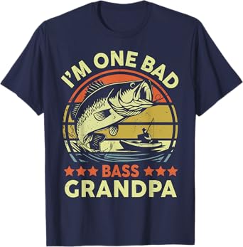 I'm One Bad Bass Grandpa Funny Kayak Fishing Step Dad Father T-Shirt
