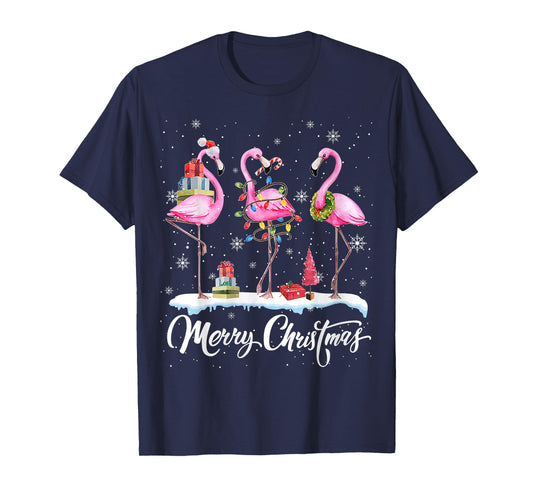 Merry Christmas Hat Santa Flamingo Light Christmas In July T-Shirt