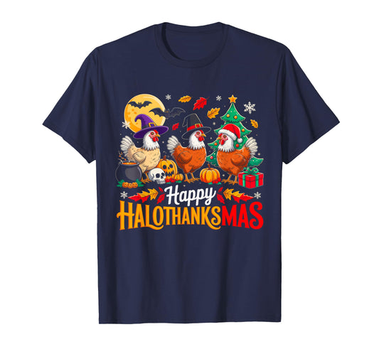 Happy HalloThanksMas Funny Chicken Animal Lovers Farmer T-Shirt