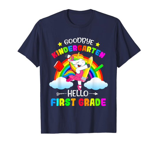 Goodbye Kindergarten Hello 1st Grade Unicorn Girls 2025 Grad T-Shirt