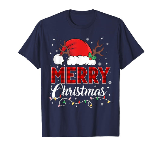 Merry Christmas Lights Red Santa Hat Xmas Family Men Women T-Shirt