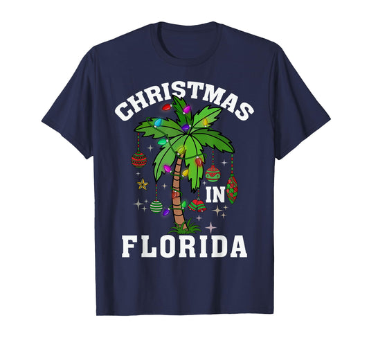 Christmas In Florida Deck The Palm Tree Xmas Winter Vacation T-Shirt