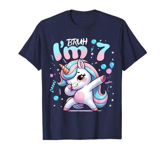 7th Birthday Girl Dabbing Unicorn Bruh I'm 7 Years Old Girls T-Shirt