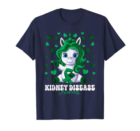 Kidney Disease Awareness Month Green Ribbon Unicorn T-Shirt