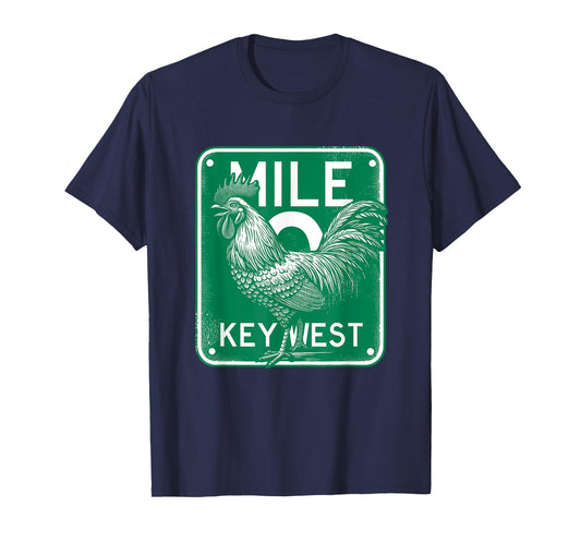 Key West Florida Chicken Retro Mile 0 Rooster Mile Marker T-Shirt
