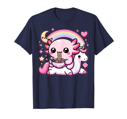 Anime Kawaii Axolotl Eating Ramen Noodles Kids Teen Girl Boy T-Shirt