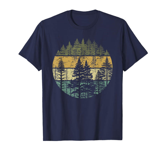 Retro Forest Trees Outdoors Nature Women Men Vintage Graphic T-Shirt