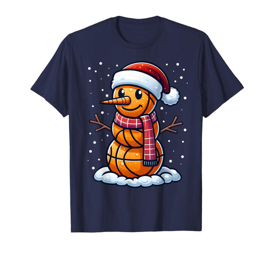 Funny Christmas Basketball Snowman Santa Basketball Boys Men T-Shirt
