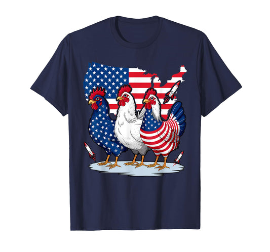 Chicken Red White Blue Patriotic Rooster 4th of July Men Boy T-Shirt