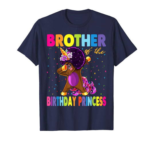 Dabbing Unicorn Afro Brother of the Birthday Princess T-Shirt