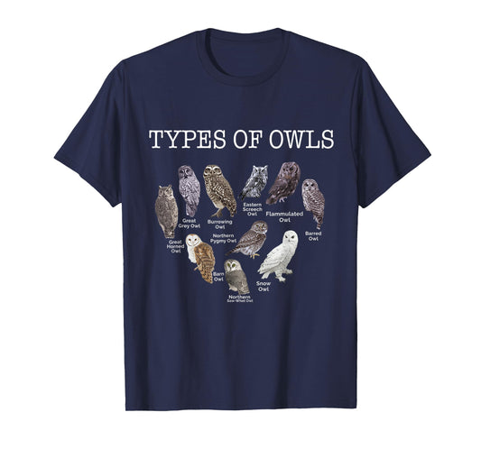 Types of Owls Educational Cute Owl Lover gift men women kids T-Shirt
