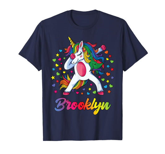 Brooklyn Dabbing Unicorn Rainbow Personalized Name Custom T-Shirt