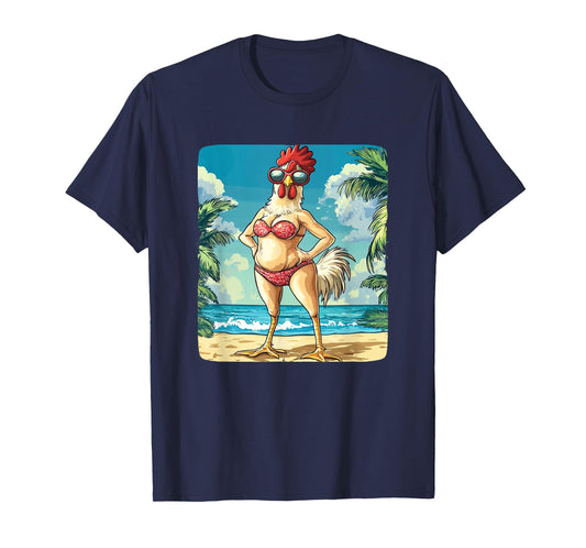 Funny Chicken Woman Costume in Bikini for Beach Lovers T-Shirt