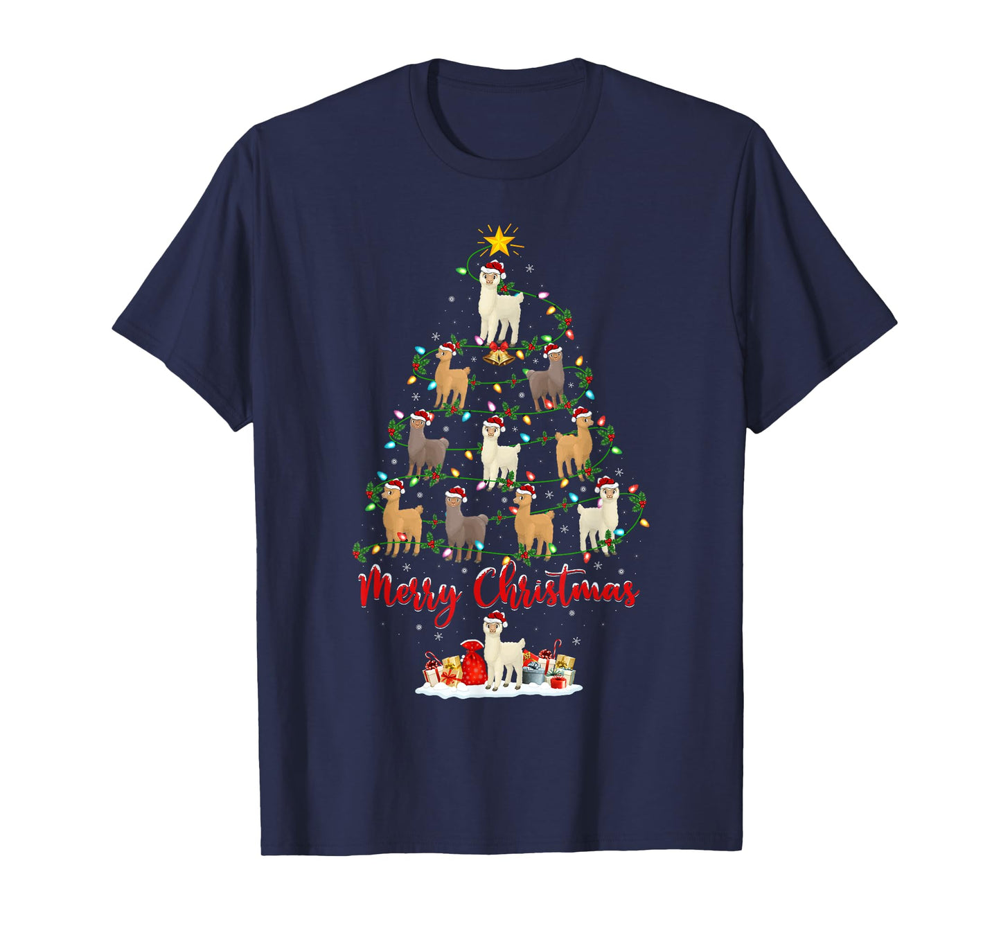 Alpaca Xmas Lighting Santa Alpaca Christmas Tree T-Shirt