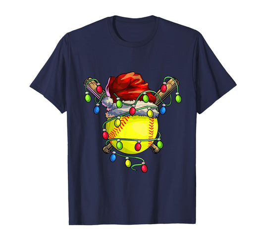Christmas Softball Xmas Christmas Lights Softball Player T-Shirt