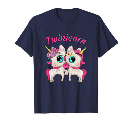 Twin Girls Twinicorn Women & Kids Sisters Cartoon Unicorns T-Shirt