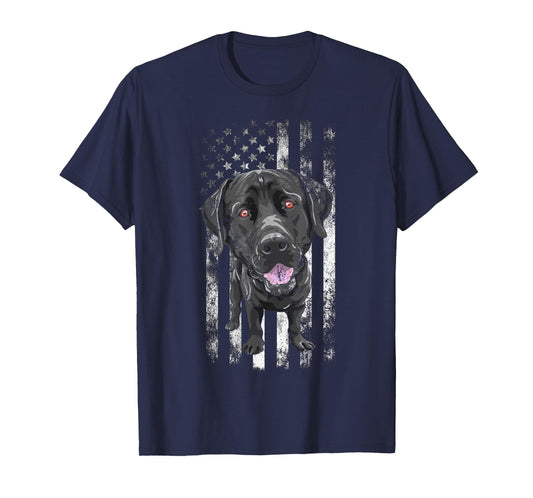 Black Labrador American Flag Patriotic Dog Dad Mom Black Lab T-Shirt for Women Kids Men
