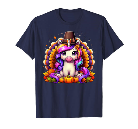 Happy Thanksgiving Toddler Turkey Cute Unicorn Girls Kids T-Shirt