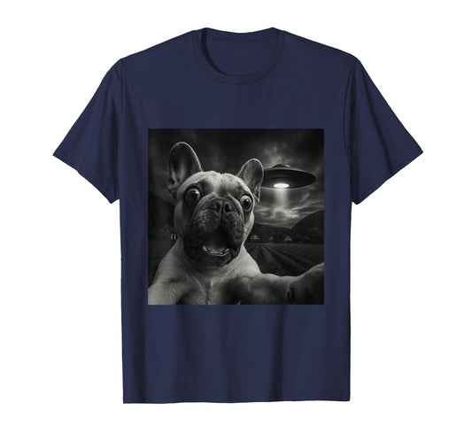 French Bulldog UFO Encounters Selfie T-Shirt for Men Women Kids